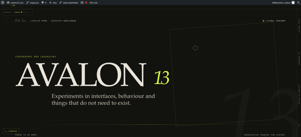 Screenshot der Website AVALON 13