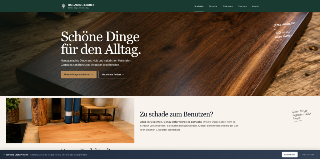 Screenshot der Website Holzdingsbums