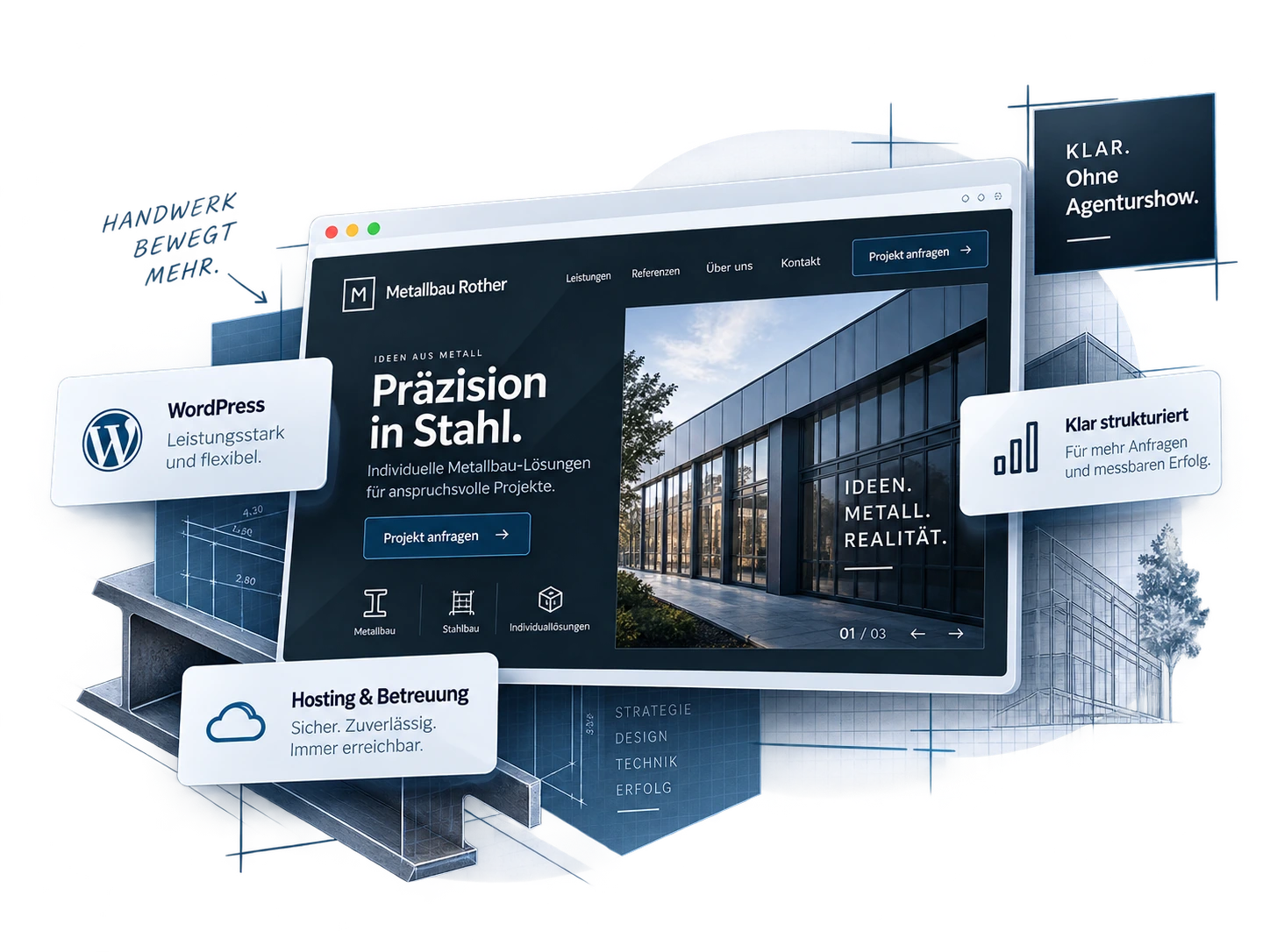 Visualisierung eines professionellen Webauftritts für einen Handwerksbetrieb