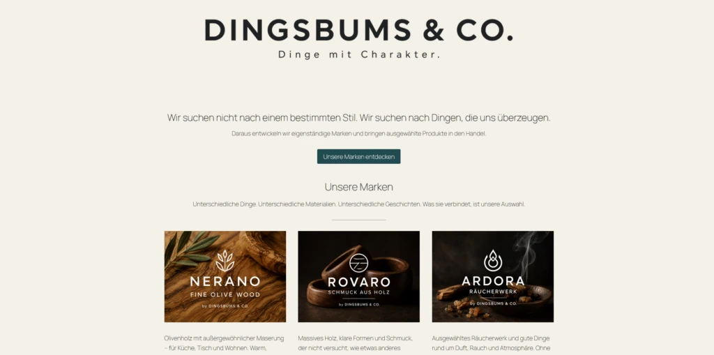 Screenshot der Website DINGSBUMS & CO.
